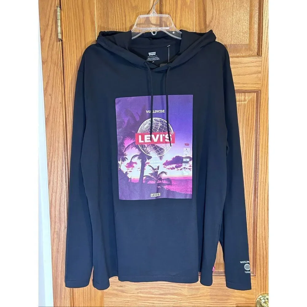 Levi’s Worldwide Hoodie Lightweight Pullover Black Men’s Size L NWT